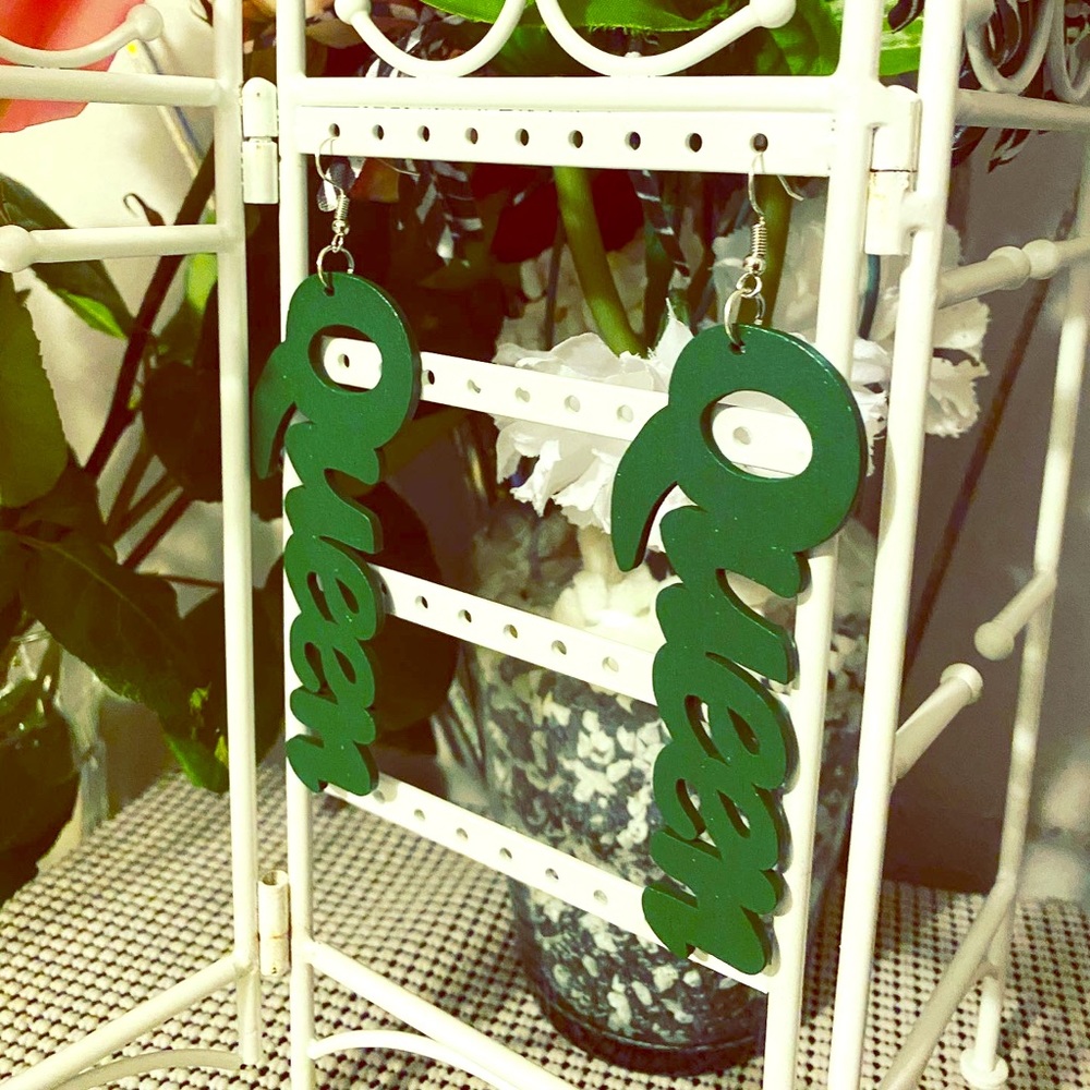 New Green “QUEEN” Earrings